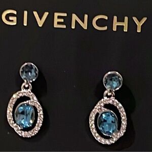 NIB Givenchy Sapphire and Silver Drop Earrings